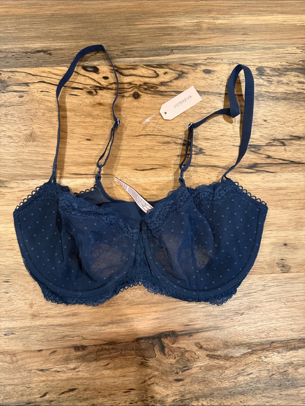 Dobreva Navy Sheer Dot Underwire Bra